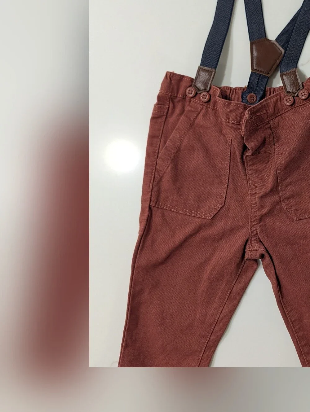 OshKosh B'gosh Kids Rust Brown Corduroy Pants with Navy Suspenders 12mo